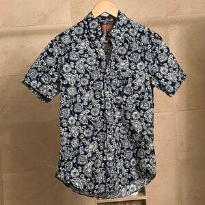 Thailand Alumnus blue summer floral pattern aloha hawaiian shirt, size S